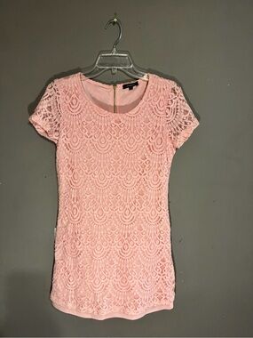 Pink Lace Short Sleeve Dress